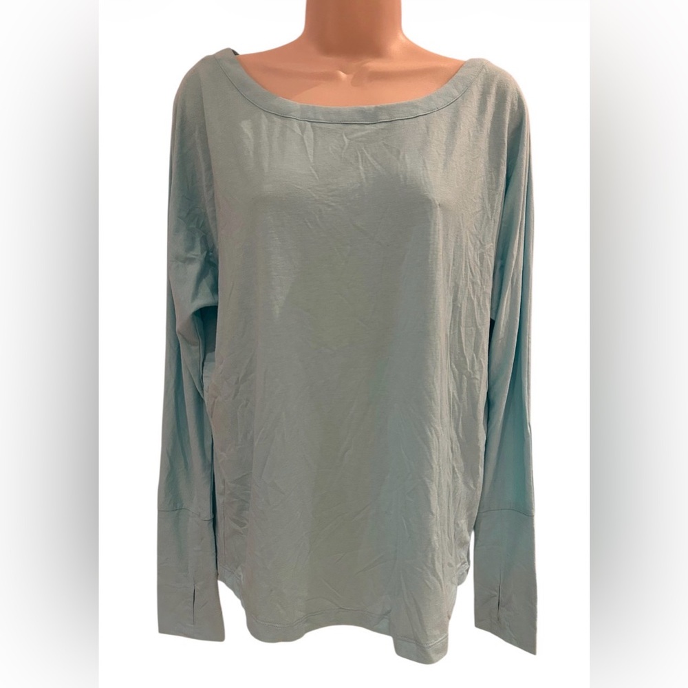 NWT Cynthia Rowley Pale Aqua Teal Green Long Sleeve Top w/ Tied Back Detail M